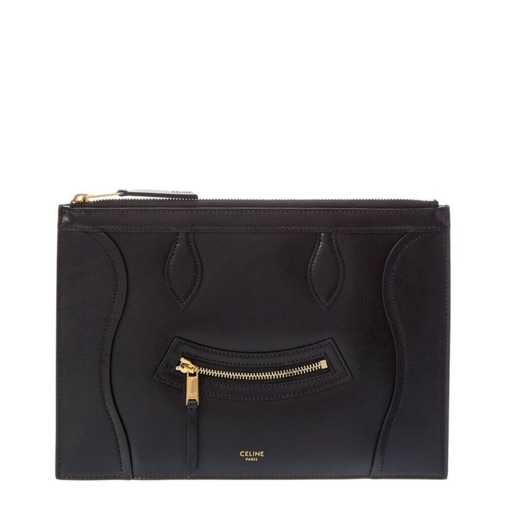 Celine Medium Leather Pouch, Black